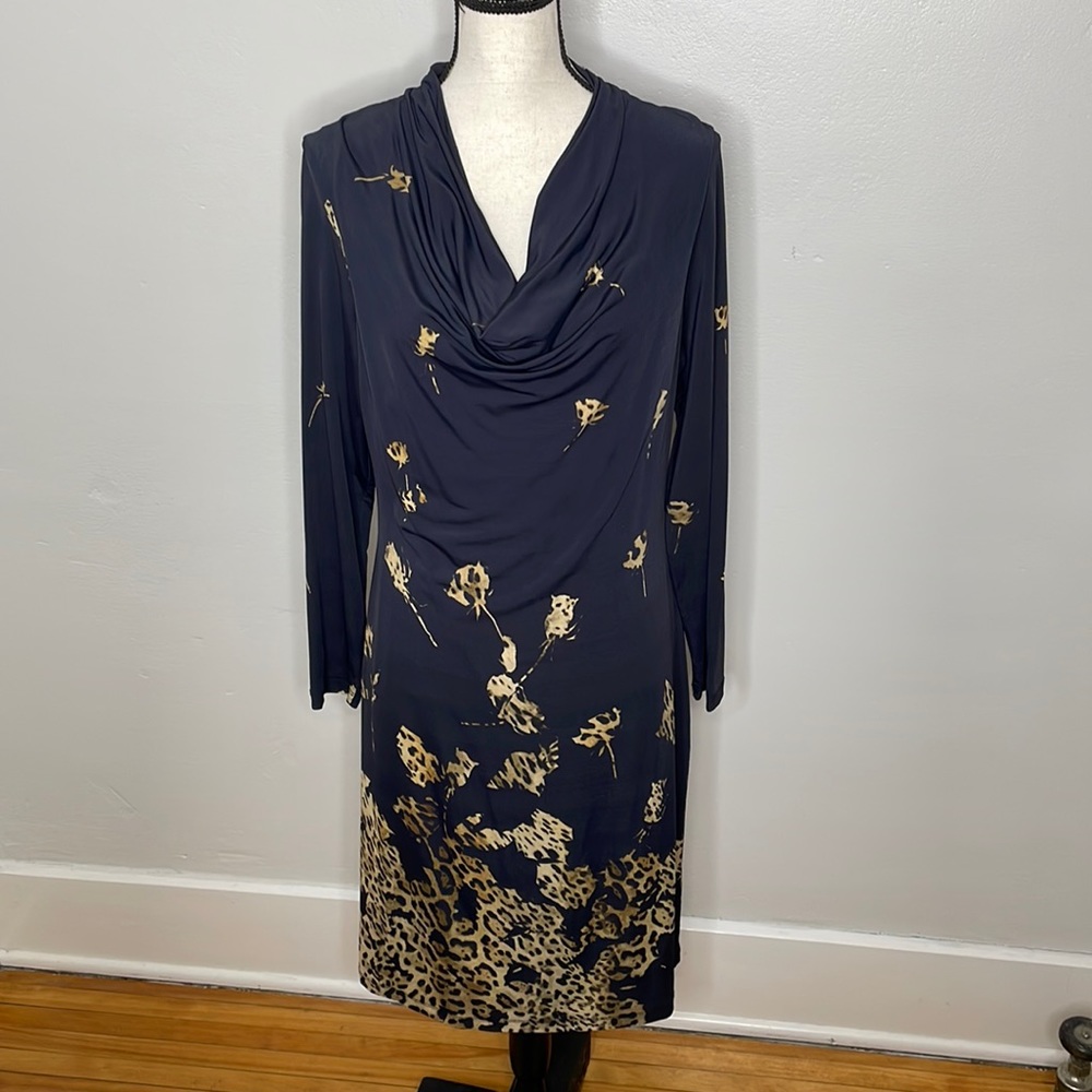 Blumarine Cowl Neck Stretchy Animal print midi dress